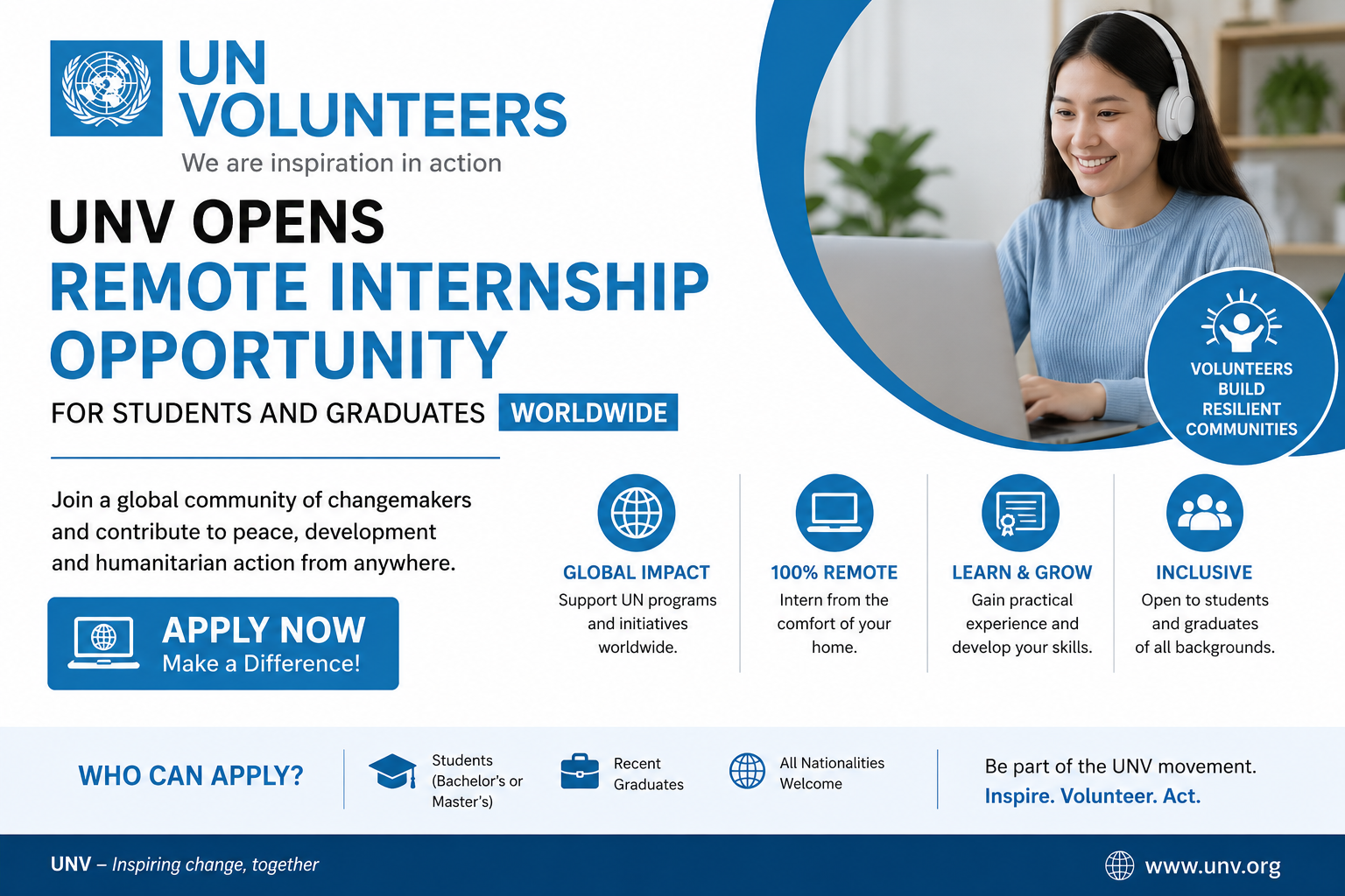 United Nations Volunteers (UNV) Opens Remote Internship Opportunity for ...