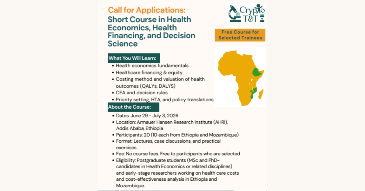 Short Course in Health Economics, Financing, and Decision Science (2026) – Fully Funded Training: Apply Now