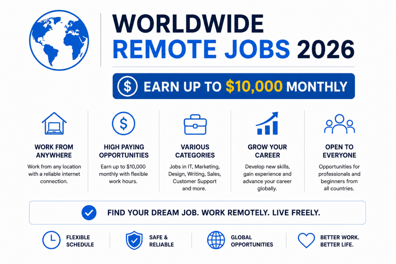 Worldwide Remote Jobs 2026 – Earn Up to $10,000 Monthly