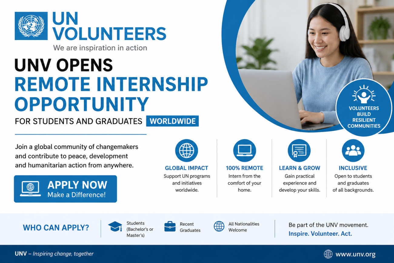 United Nations Volunteers (UNV) Opens Remote Internship Opportunity for Students and Graduates Worldwide