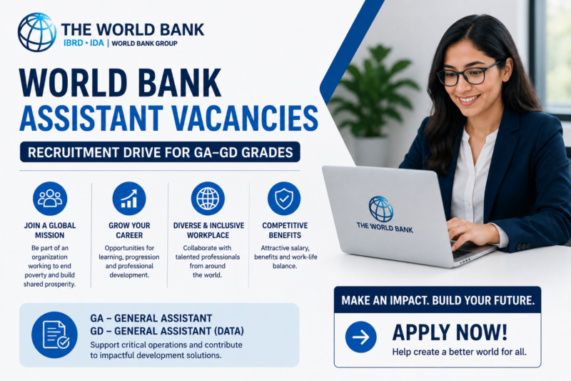 World Bank Assistant Vacancies 2026: Recruitment Drive for GA–GD Grades Opens New Global Administrative Career Opportunities