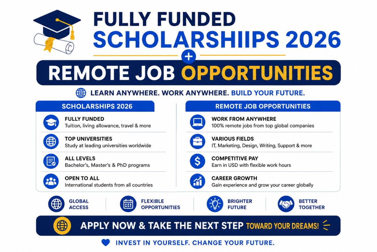 Fully Funded Scholarships 2026 Plus Remote Job Opportunities