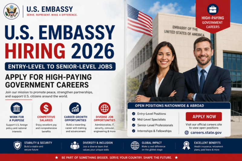 U.S. Embassy Hiring Entry-Level to Senior-Level Jobs in 2026 | Apply for High-Paying Government Careers Worldwide