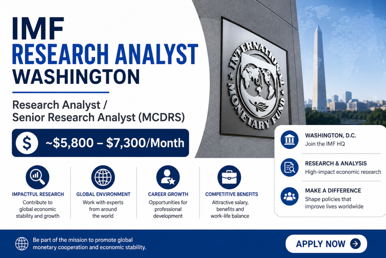 IMF Research Analyst Washington: Research Analyst / Senior Research Analyst (MCDRS) (~$5,800 – $7,300/Month)