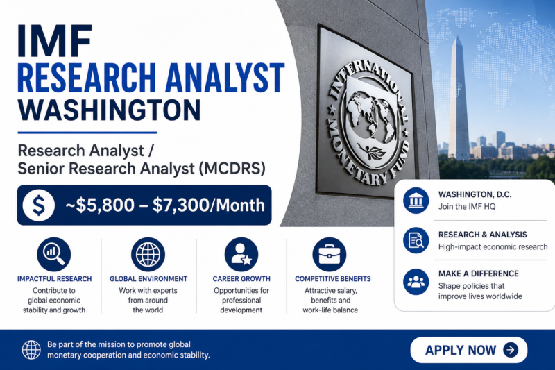 IMF Research Analyst Washington: Research Analyst / Senior Research Analyst (MCDRS) (~$5,800 – $7,300/Month)