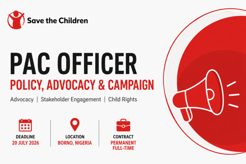 Save the Children Policy, Advocacy and Campaign (PAC) Officer Job 2026