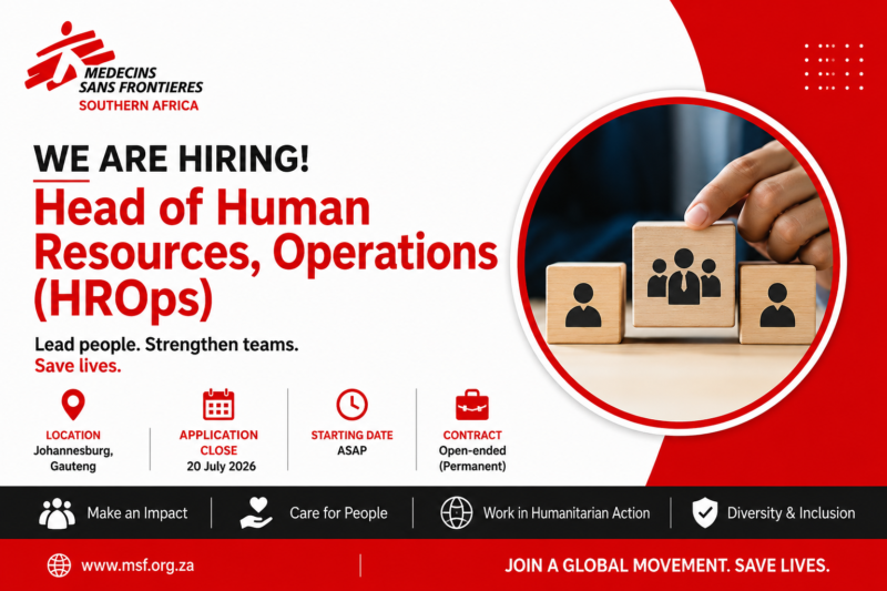 Head of Human Resources, Operations Job 2026 – MSF Southern Africa (Salary: R61,848 per Month)