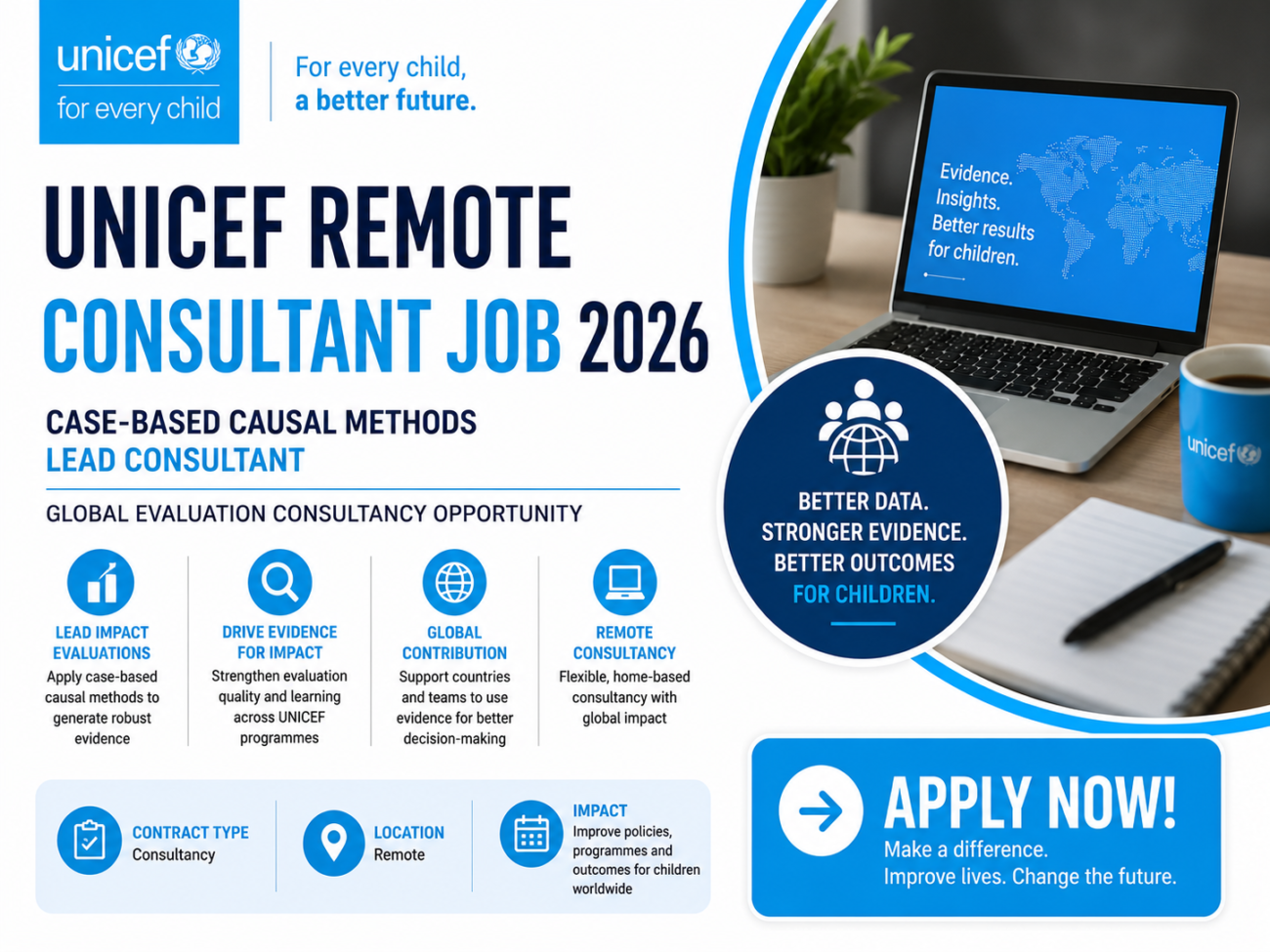 UNICEF Remote Consultant Job 2026: Case-based Causal Methods Lead Consultant – Global Evaluation Consultancy Opportunity
