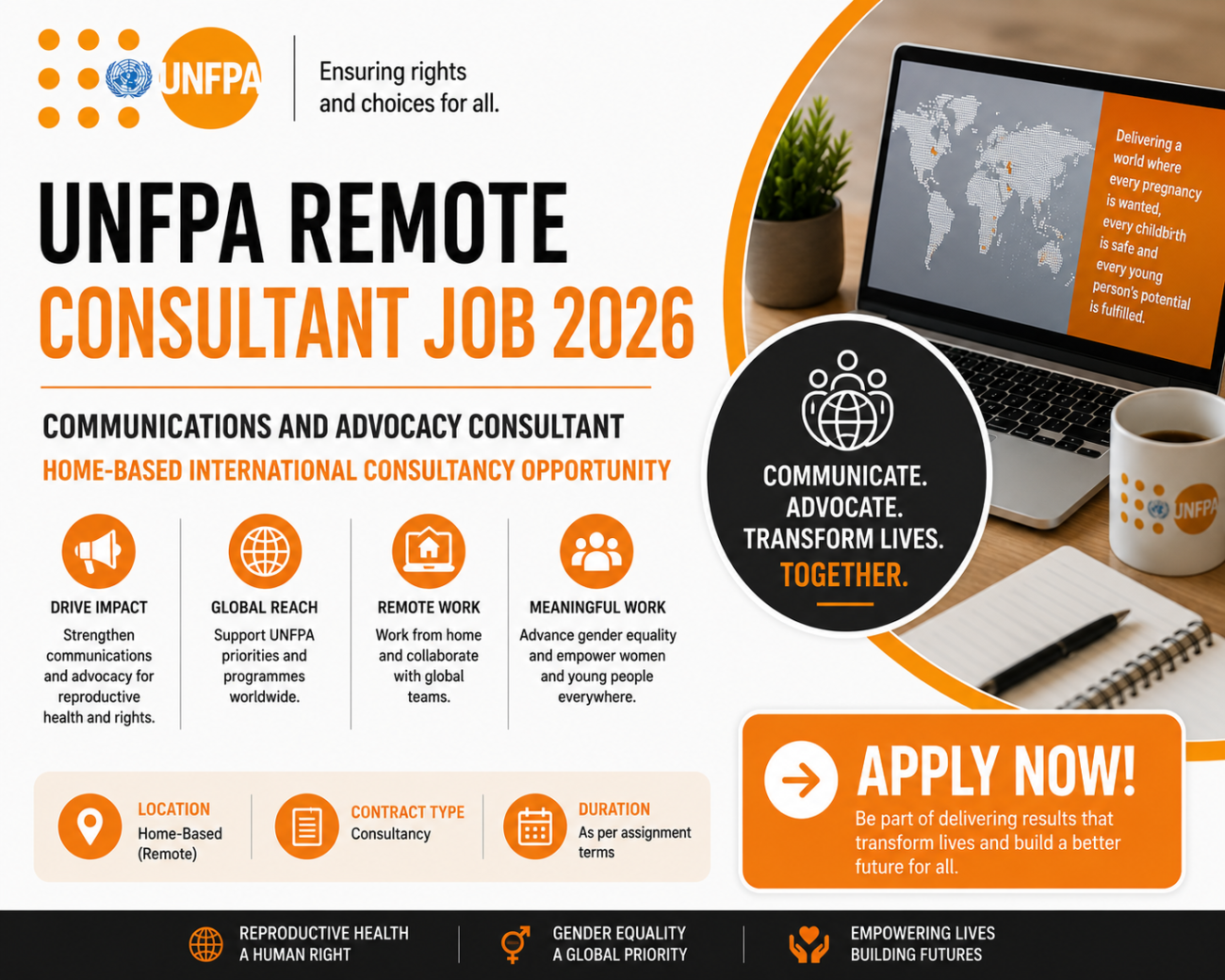 UNFPA Remote Communications and Advocacy Consultant Job 2026: Home-Based International Consultancy Opportunity