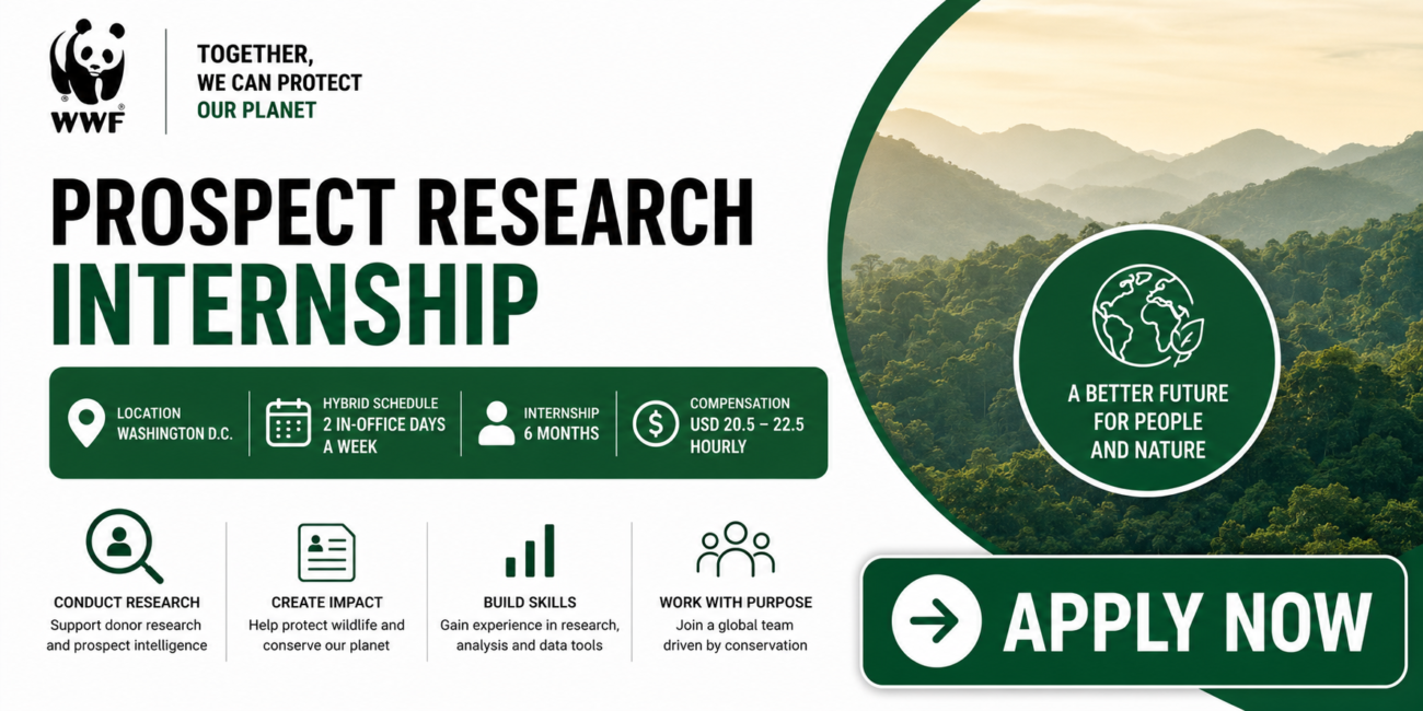 WWF Prospect Research Internship 2026: Paid Conservation Internship in the USA Earning Up to $22.50 Per Hour