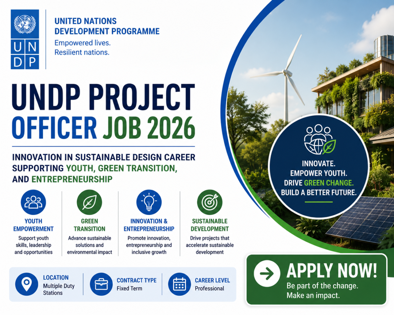 UNDP Project Officer Job 2026: Innovation in Sustainable Design Career Supporting Youth, Green Transition, and Entrepreneurship