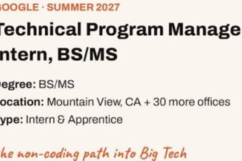Google Technical Program Manager Internship 2027 in the USA