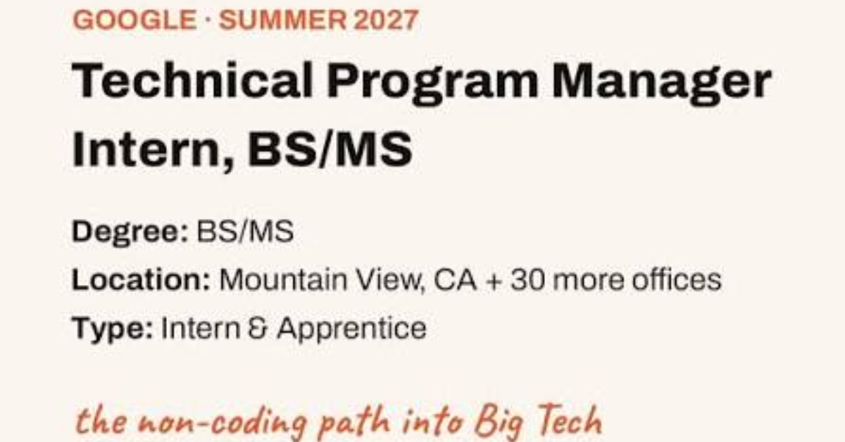 Google Technical Program Manager Internship 2027 in the USA