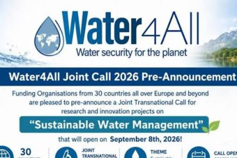 Water4All Sustainable Water Management Joint Call 2026: Funding for International Research and Innovation Projects