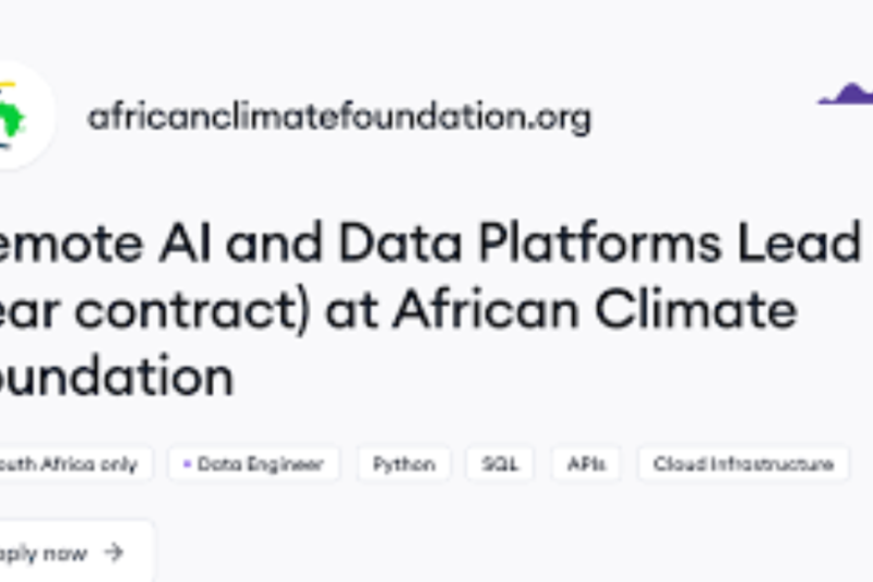 Work remotely at the African Climate Foundation as an AI and Data Platforms Lead