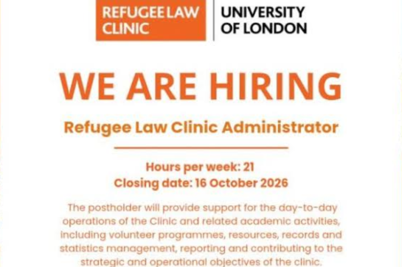Refugee Law Clinic Administrator at the University of London – Apply by 16 October 2026