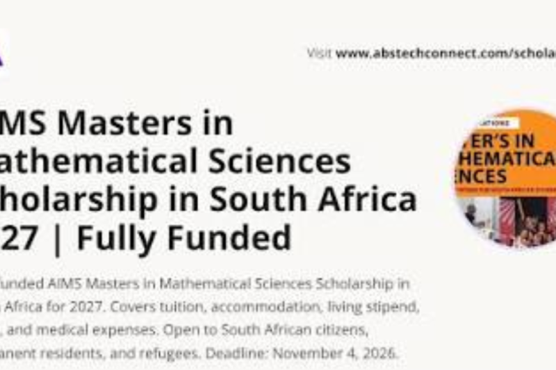AIMS South Africa Structured Master’s Scholarship 2027: Fully Funded Study Opportunity Closes on 31 October