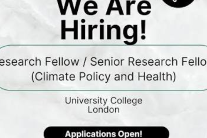 University College London (UCL) is recruiting a Research Fellow in Climate Change and Public Health to join the UCL Institute for Global Health: Apply Now!!